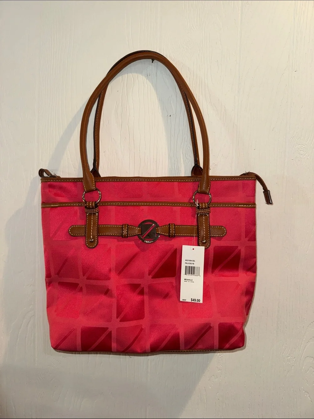 Women's Red Tote Bag with Brown Trim